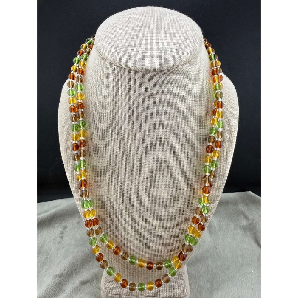 Vintage Necklace Multi Wrap Long Beaded Brown Orange Green Flapper Opera 48”